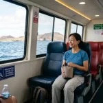 Tourist luggage and suitcases being loaded onto a Galapagos inter-island ferry boat.