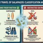 Surfboards and bicycles loaded onto a Galapagos inter-island speedboat at the dock